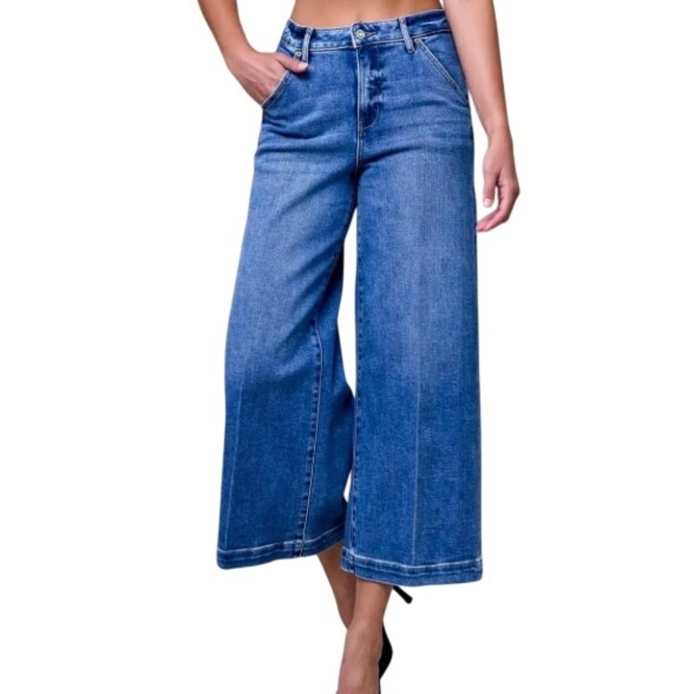 Hidden Jeans Nori High Rise Cropped Wide Leg Denim Blue Size 24 stretch
